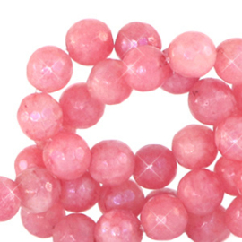 4 mm natuursteen kralen rond facet geslepen Living coral red-opal AB coating (per stuk)