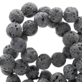 10 stuks Natuursteen kralen mat Lava anthracite grey 6mm