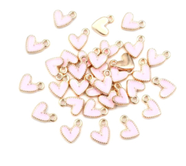 Hartjes bedel goud / licht roze 9x10 mm