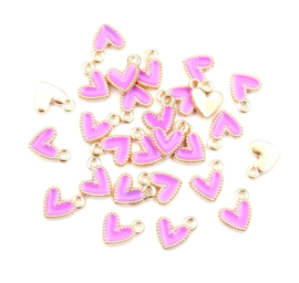 Hartjes bedel goud/ paars 9x10 mm