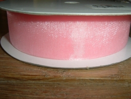 Mooi roze organza lint van 22 mm.