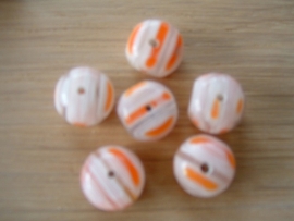 10 Stuks mooie ronde platte millefifiori kralen in transparant met oranje
