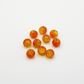 10 stuks geel/oranje crackle kralen 10 mm.