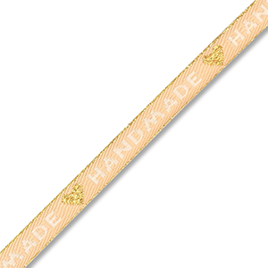 Lint met tekst "Handmade" Beige brown-white-gold