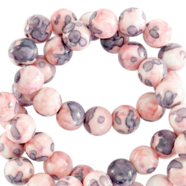 6 mm natuursteen kralen rond Light pink-blue (per stuk)