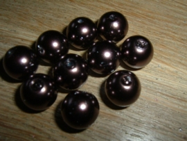 10 Stuks bronskleurige glasparels van 12 mm.
