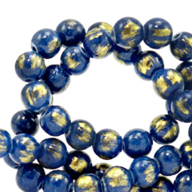 6 mm natuursteen kralen Blauw-goud
