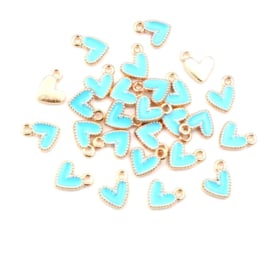 Hartjes bedel goud/ turquoise 9x10 mm