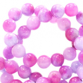 6 mm natuursteen kralen met watercolour look Mixed colours lavender-pink (per stuk)