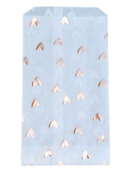 Papieren cadeauzakjes hartjes roze/goud wit 12x 22.5 cm (per stuk)
