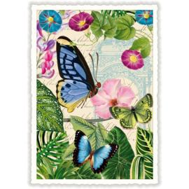 Blauwe vlinder glitterkaart