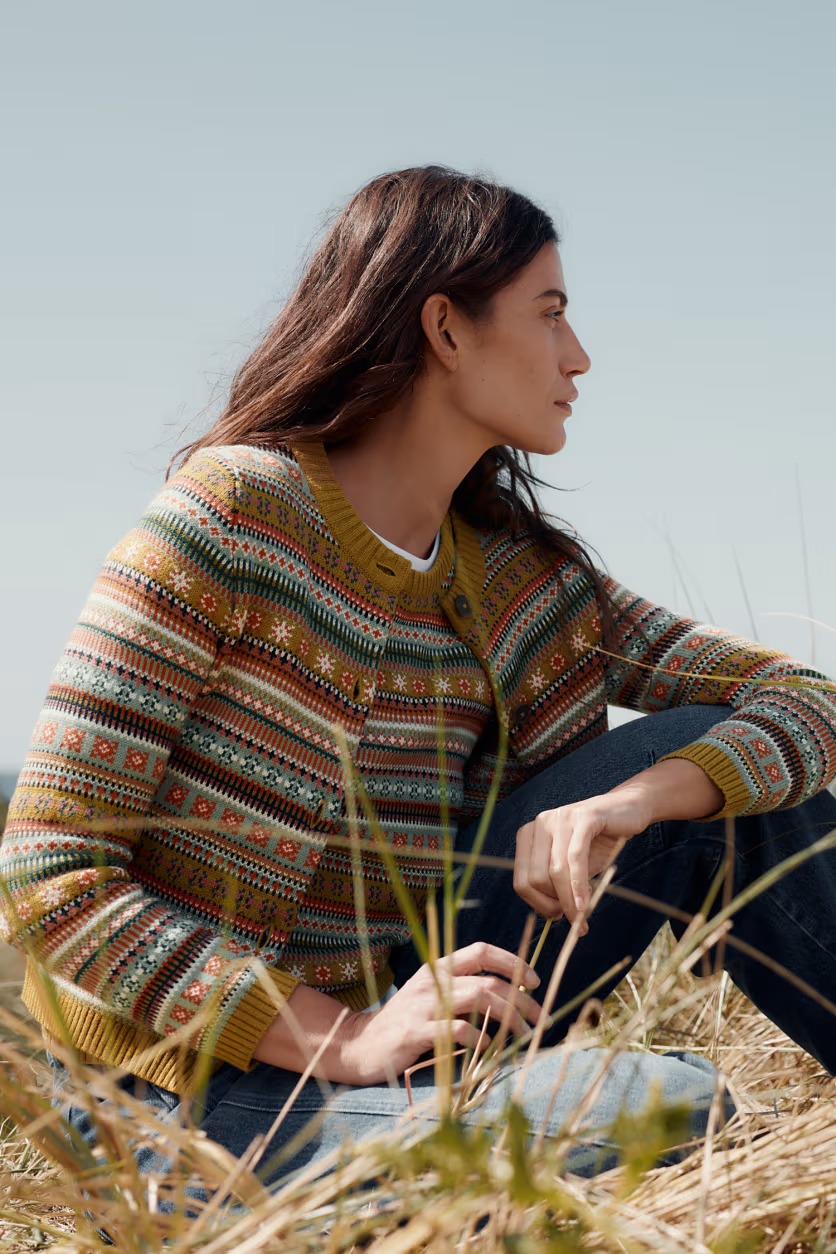 Seasalt - Faire isle Cardigan carved relief pear multi