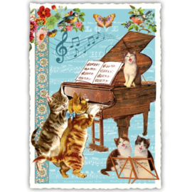 Katten spelen piano glitterkaart
