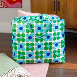 Grote XXL shopper - Retro bloem blauw/groen