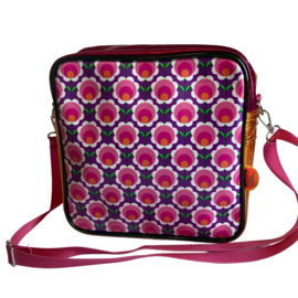 Kunstboer- Schoudertas Retro bloemen oranje/fuchsia