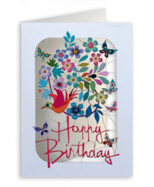 Lasercut kaart Vogel, vlinder en bloemen