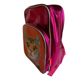 Kunstboer- Rugtas Poes met bril fuchsia