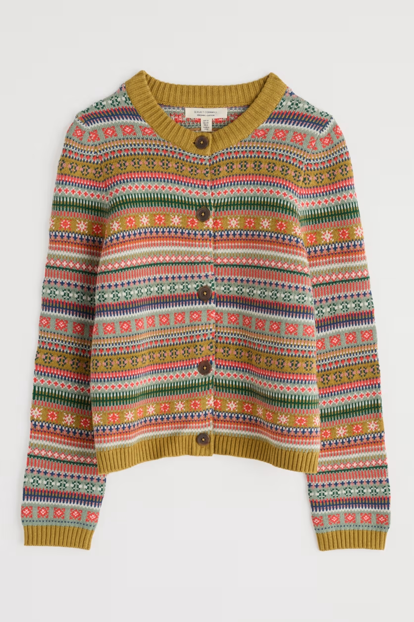 Seasalt - Faire isle Cardigan carved relief pear multi