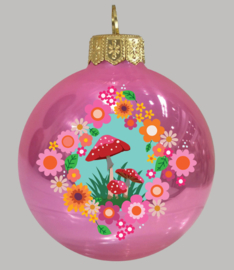 Tante Betsy Kerstballen- Gnome & mushroom pink