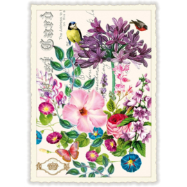Bloemen en vogel glitterkaart