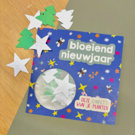 Bloeiend nieuwjaar - kaart met confetti