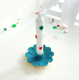 Kaarshouder Glitterbloem - Blauw
