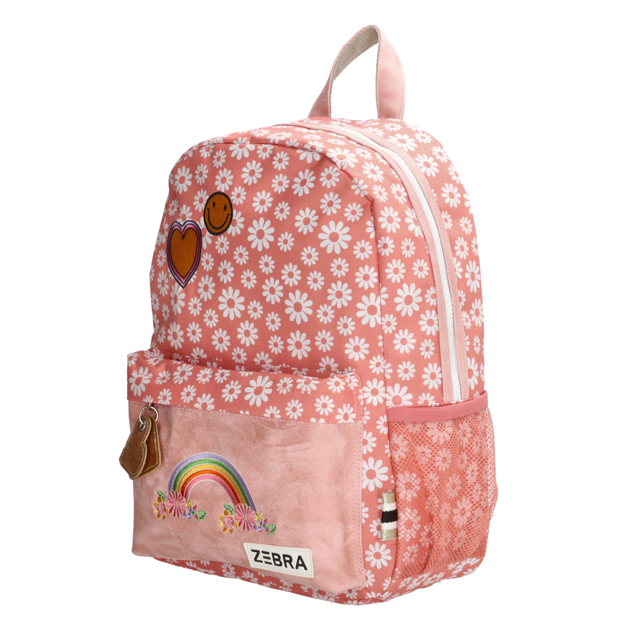 Zebra - Rugtas roze bloemetjes en regenboog
