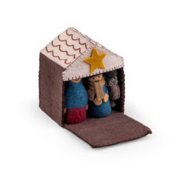 Sjaal met Verhaal - Kerststal rood/blauw