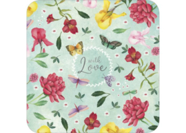 Vierkante With Love kaart met bloemen en vlinders