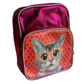 Kunstboer- Rugtas Poes met bril fuchsia