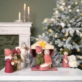 Sjaal met Verhaal - Kerststal oud roze