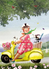 Blij op de scooter kaart