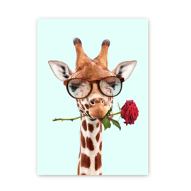 Giraf met roos kaart