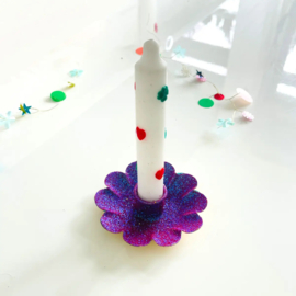 Kaarshouder Glitterbloem - Purple-pink