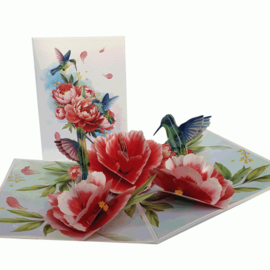 Pop-up kaart Bloemen en kolibri's