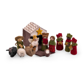 Sjaal met Verhaal - Kerststal rood/groen