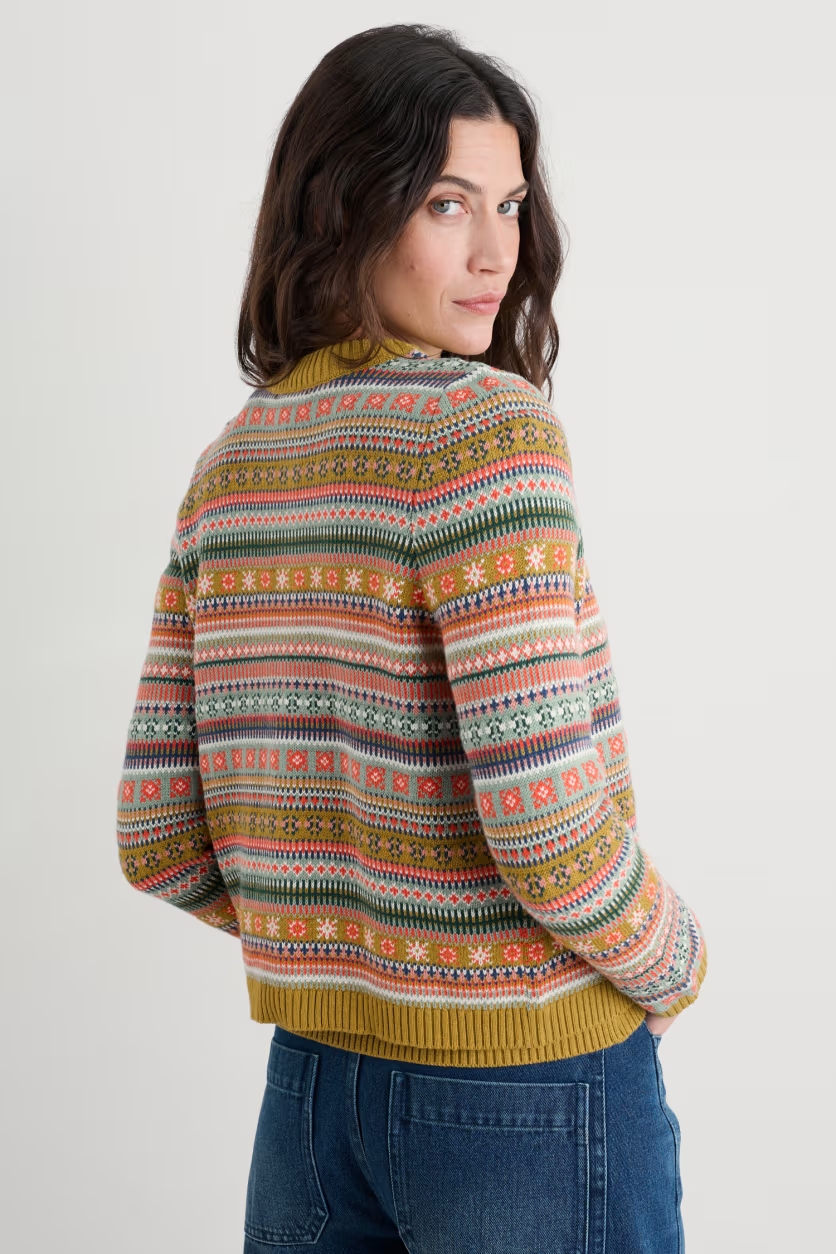 Seasalt - Faire isle Cardigan carved relief pear multi