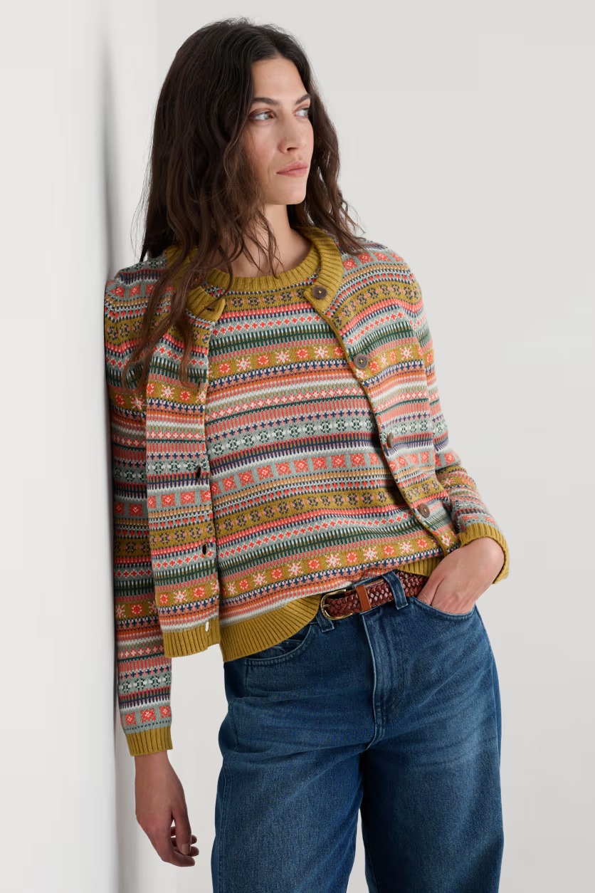 Seasalt - Faire isle Cardigan carved relief pear multi