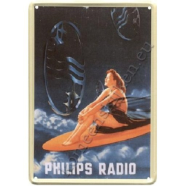 metalen wandplaat Philips radio dame surfboard 20-30 cm