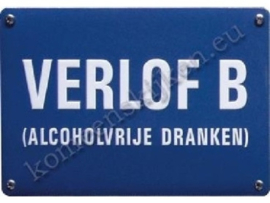 metalen wandplaat Verlof B (alcoholvrije dranken) 10-14 cm