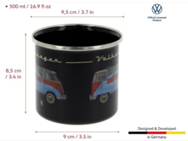 VW T1 Bus Emaille zwart Mok 500ml