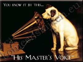 metalen ansichtkaart His master`s voice 15-21 cm