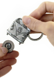 VW bulli bus T1 sleutelhanger vintage mat zilver winkelwagenmuntje