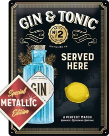metalen wandbord Gin and tonic metalic 30x40 cm