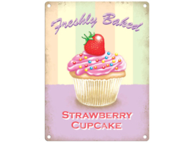 metalen wandplaat strawberry cupcake 30-40 cm