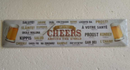 metalen wandbord cheers around the world 46x10 cm