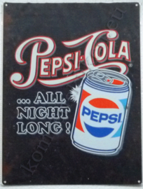 metalen wandplaat pepsi cola blikje all night long! 30-40 cm