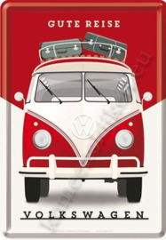 metalen ansichtkaart VW bus T1 gute reise 10-14 cm