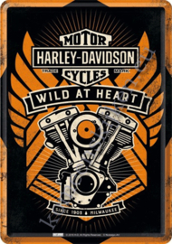 metalen ansichtkaart Harley Davidson wild at heart 10-14 cm