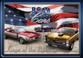 metalen ansichtkaart US cars 10-14 cm